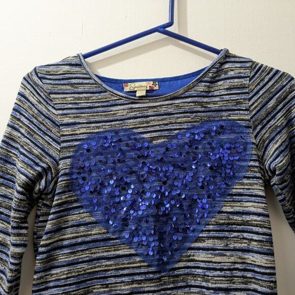 Speechless Blue Heart Sequin Sleeve Top, Girls Large - Picture 5 of 8